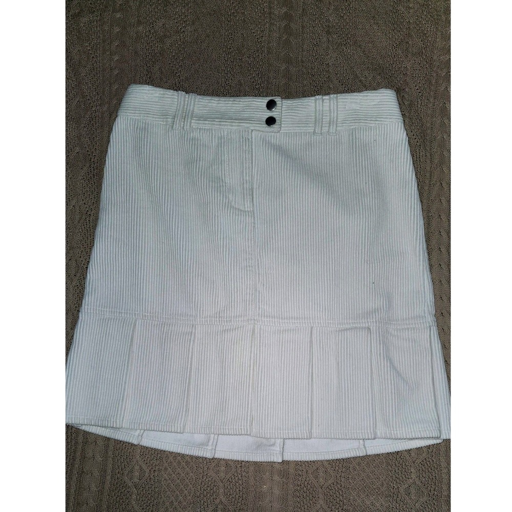 Ann Taylor Loft Cream Corduroy Pleated Mini Skirt Womens Size 2 Off White Cotton